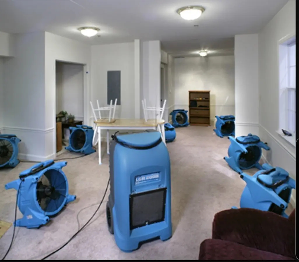 Air movers and dehumidifier setup for Water Damage Restoration in Rahway